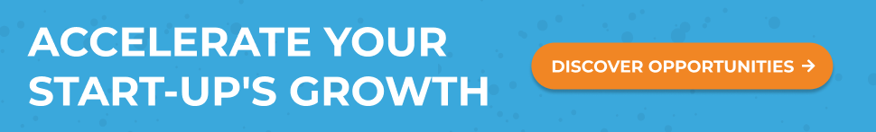 Light blue banner image with a call to action saying 'accelerate your start-ups growth' and an orange button that says 'discover opportunities'