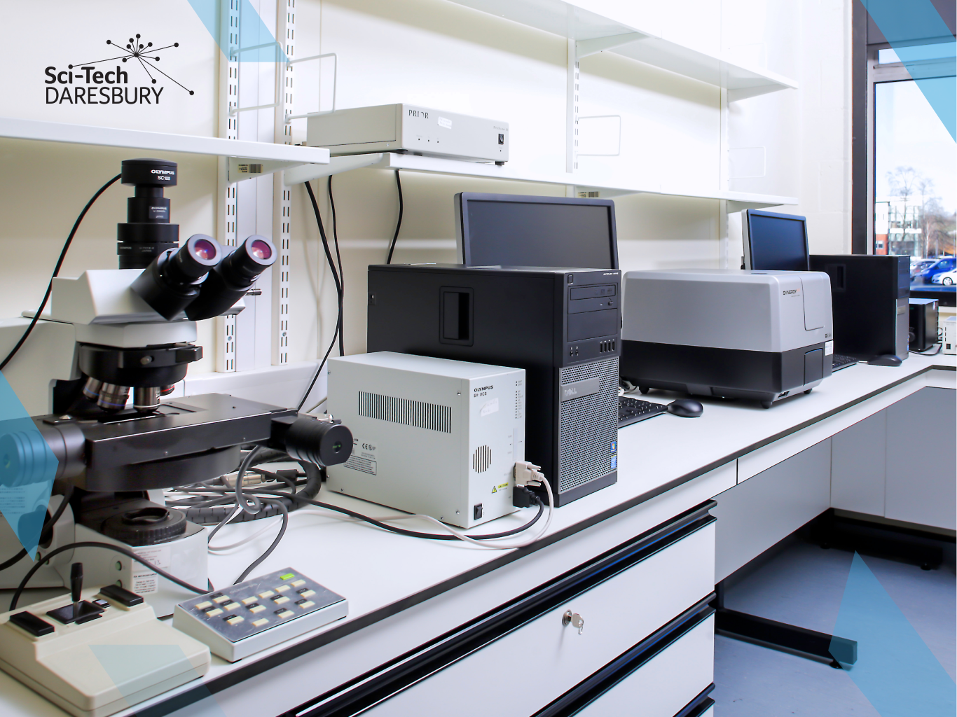 Photo of laboratory equipment including sample analysers and microscopes